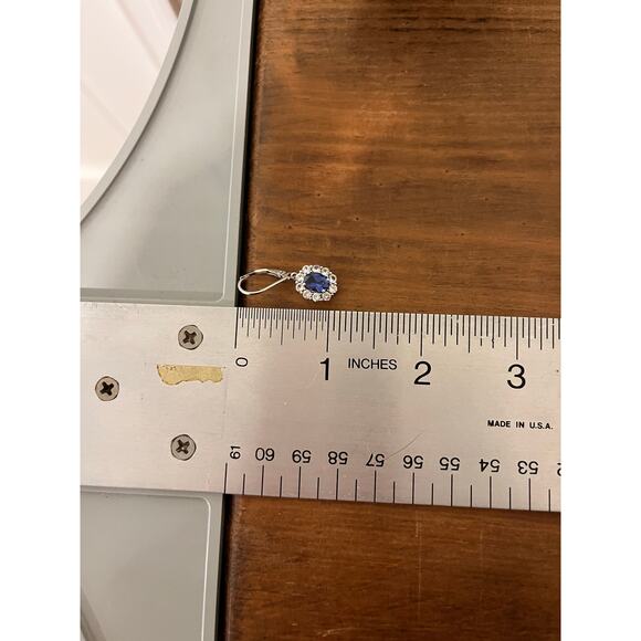 925 Sterling Silver Blue Stone Halo Necklace & Dangle Earrings Set 16.5” - Picture 8 of 16